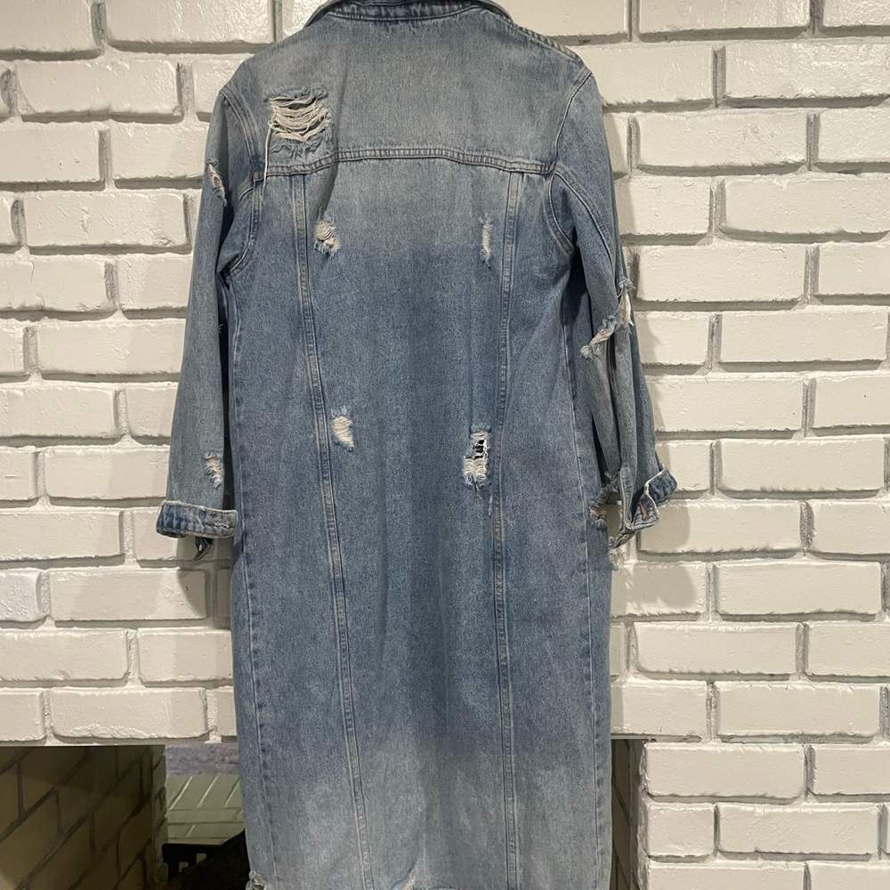 Oversized long denim jacket